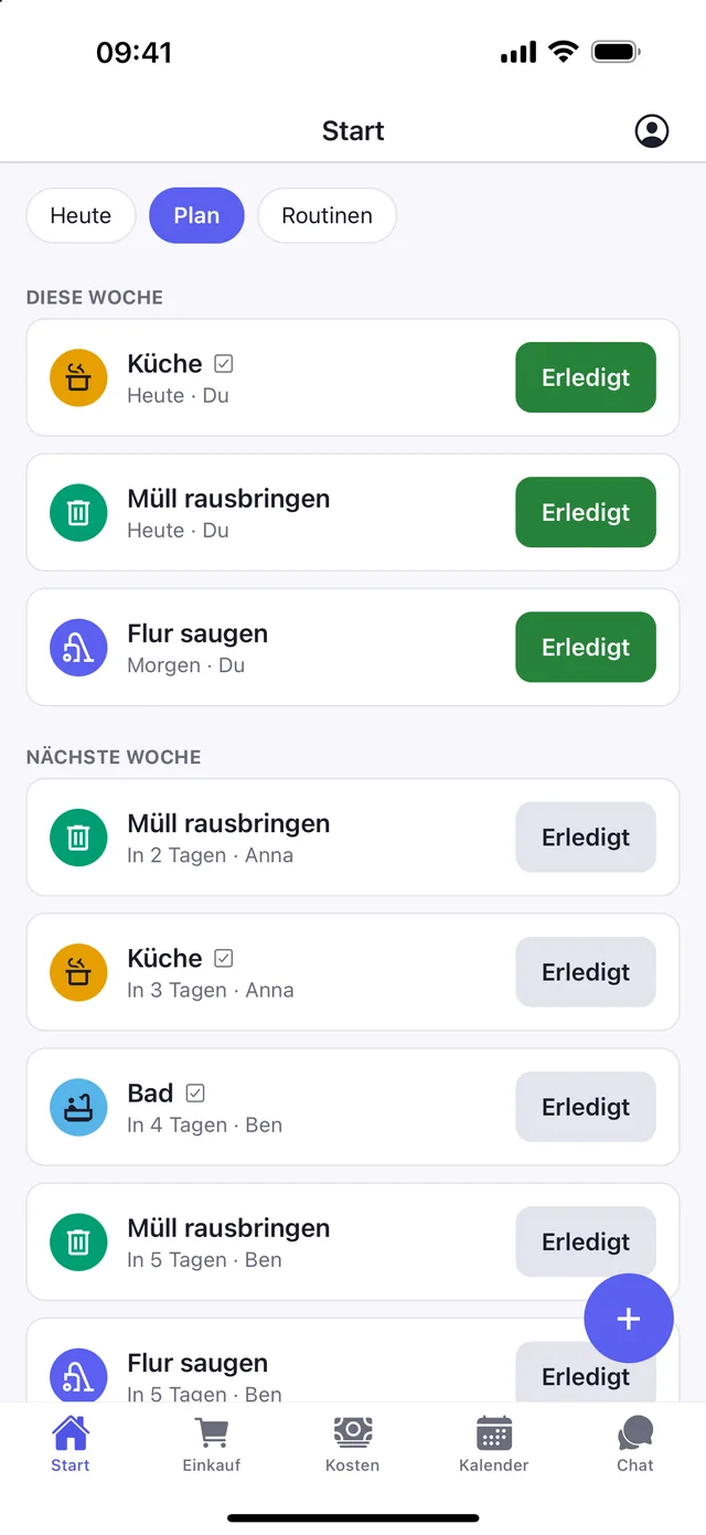 Putzplan in WGeist: wer diese und nächste Woche dran ist